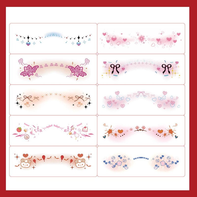 2026 Cute Girls' Face Makeup, New Year's Eve Atmosphere Creative Face Stickers, Heart Blush, Washable Makeup Stickers, Temporary Stickers, 10 sheets/set